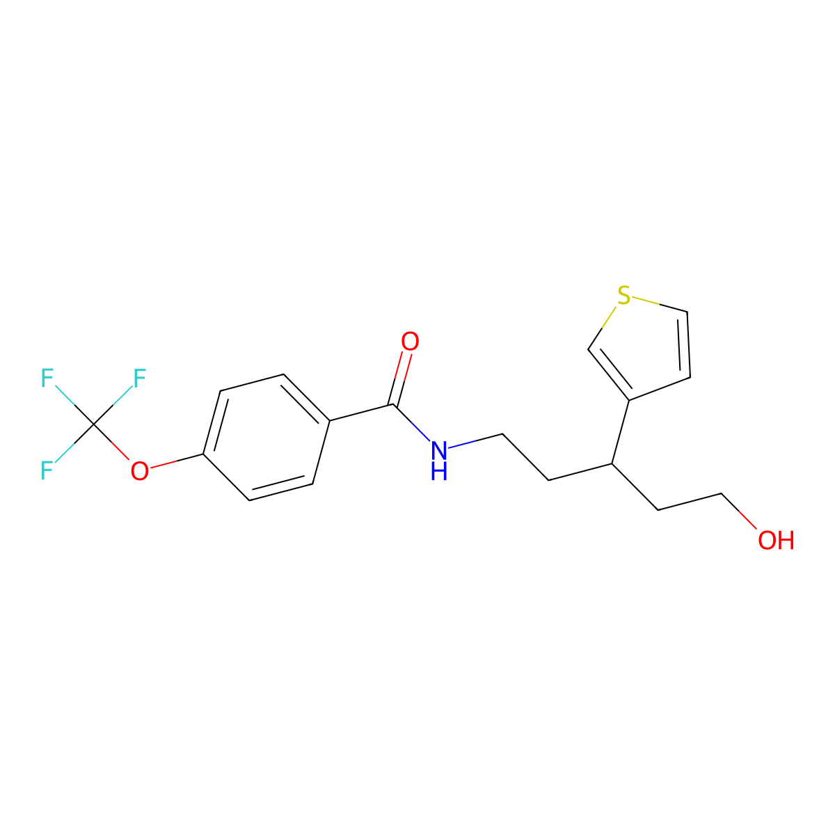 N-(5-hydroxy-3-(thiophen-3-yl)pentyl)-4-(trifluoromethoxy)benzamide molecular structure, CAS 2034302-76-4