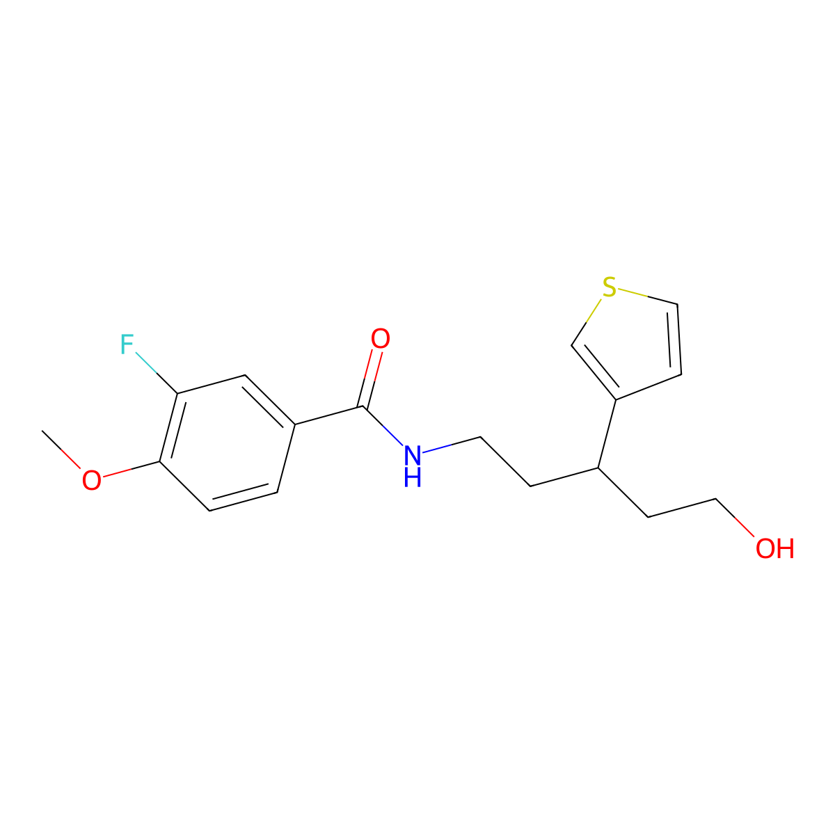 3-fluoro-N-(5-hydroxy-3-(thiophen-3-yl)pentyl)-4-methoxybenzamide molecular structure, CAS 2034302-83-3