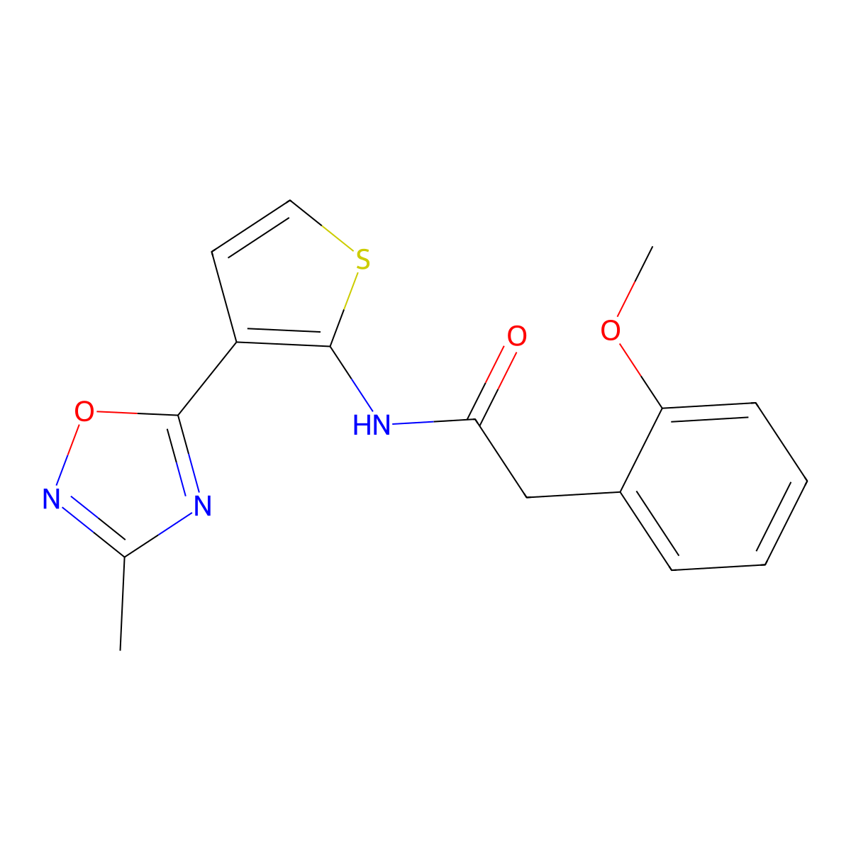 2-(2-methoxyphenyl)-N-(3-(3-methyl-1,2,4-oxadiazol-5-yl)thiophen-2-yl)acetamide molecular structure, CAS 2034302-86-6