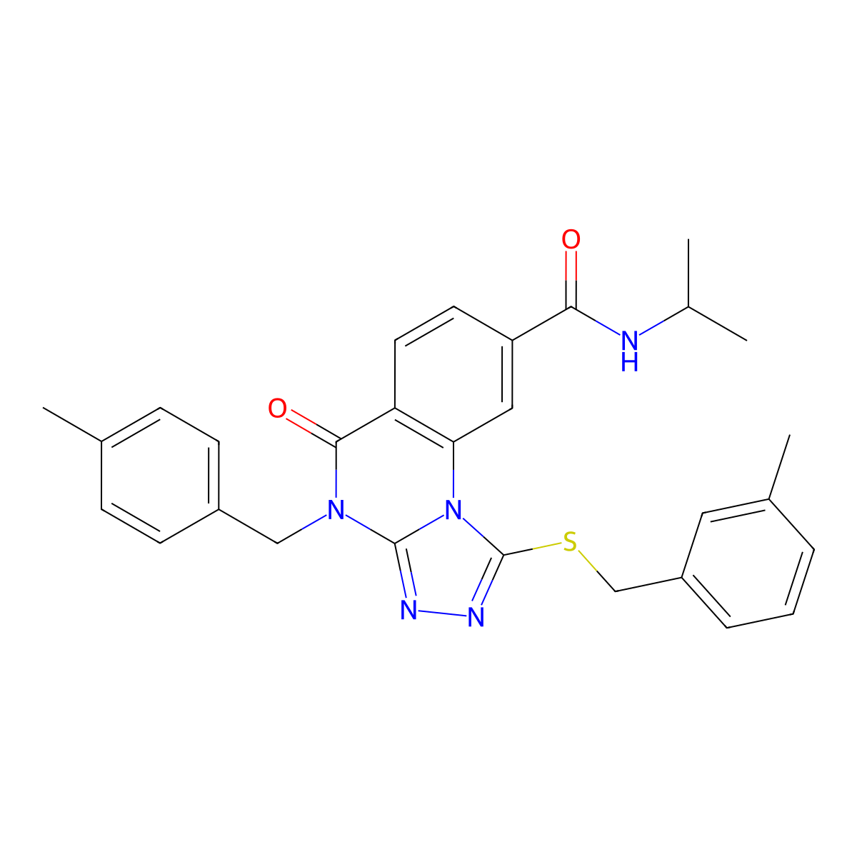 N-isopropyl-4-(4-methylbenzyl)-1-((3-methylbenzyl)thio)-5-oxo-4,5-dihydro-[1,2,4]triazolo[4,3-a]quinazoline-8-carboxamide molecular structure, CAS 2034302-88-8