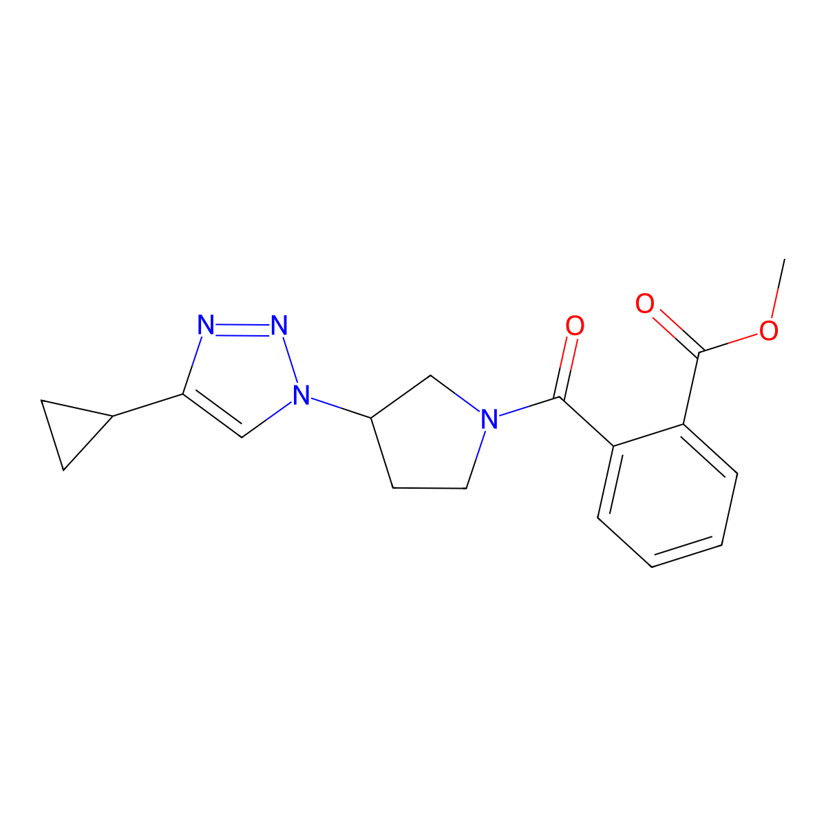 methyl 2-(3-(4-cyclopropyl-1H-1,2,3-triazol-1-yl)pyrrolidine-1-carbonyl)benzoate molecular structure, CAS 2034302-89-9