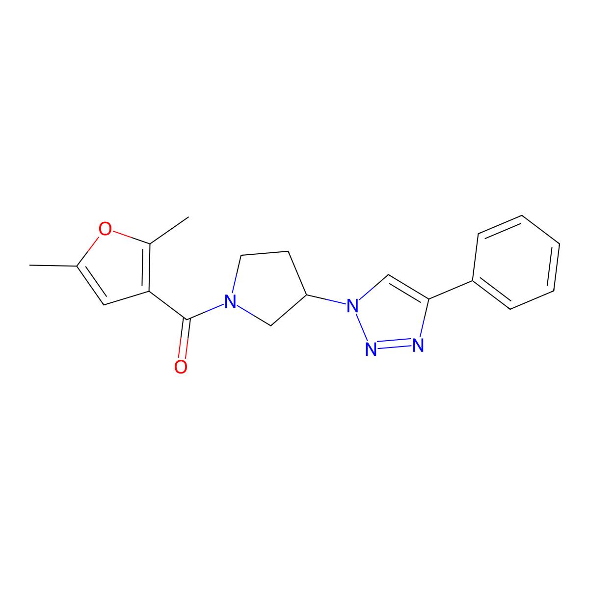 (2,5-dimethylfuran-3-yl)(3-(4-phenyl-1H-1,2,3-triazol-1-yl)pyrrolidin-1-yl)methanone molecular structure, CAS 2034302-91-3