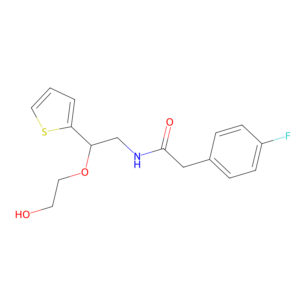 2-(4-fluorophenyl)-N-[2-(2-hydroxyethoxy)-2-(thiophen-2-yl)ethyl]acetamide molecular structure, CAS 2034302-92-4