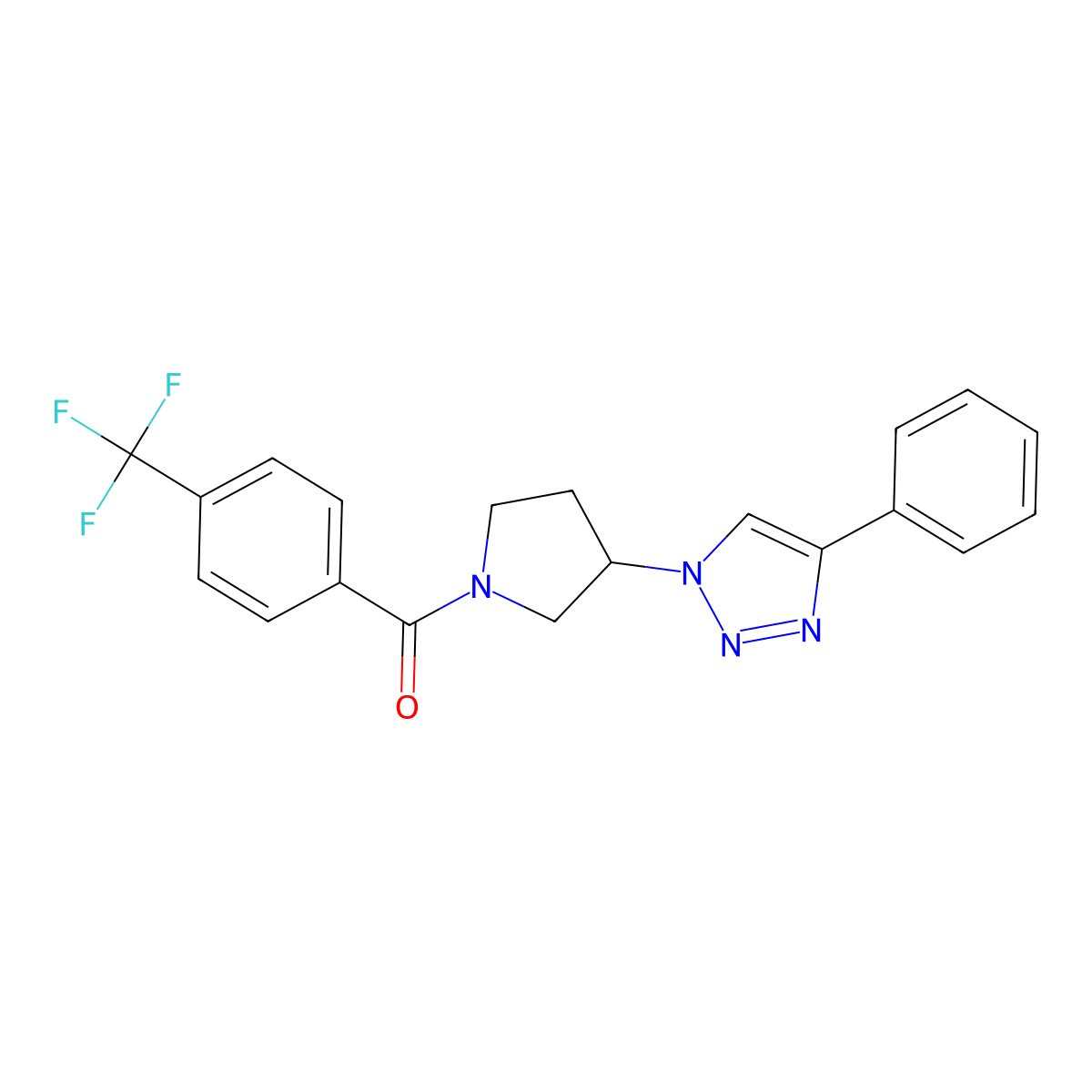 (3-(4-phenyl-1H-1,2,3-triazol-1-yl)pyrrolidin-1-yl)(4-(trifluoromethyl)phenyl)methanone molecular structure, CAS 2034302-93-5
