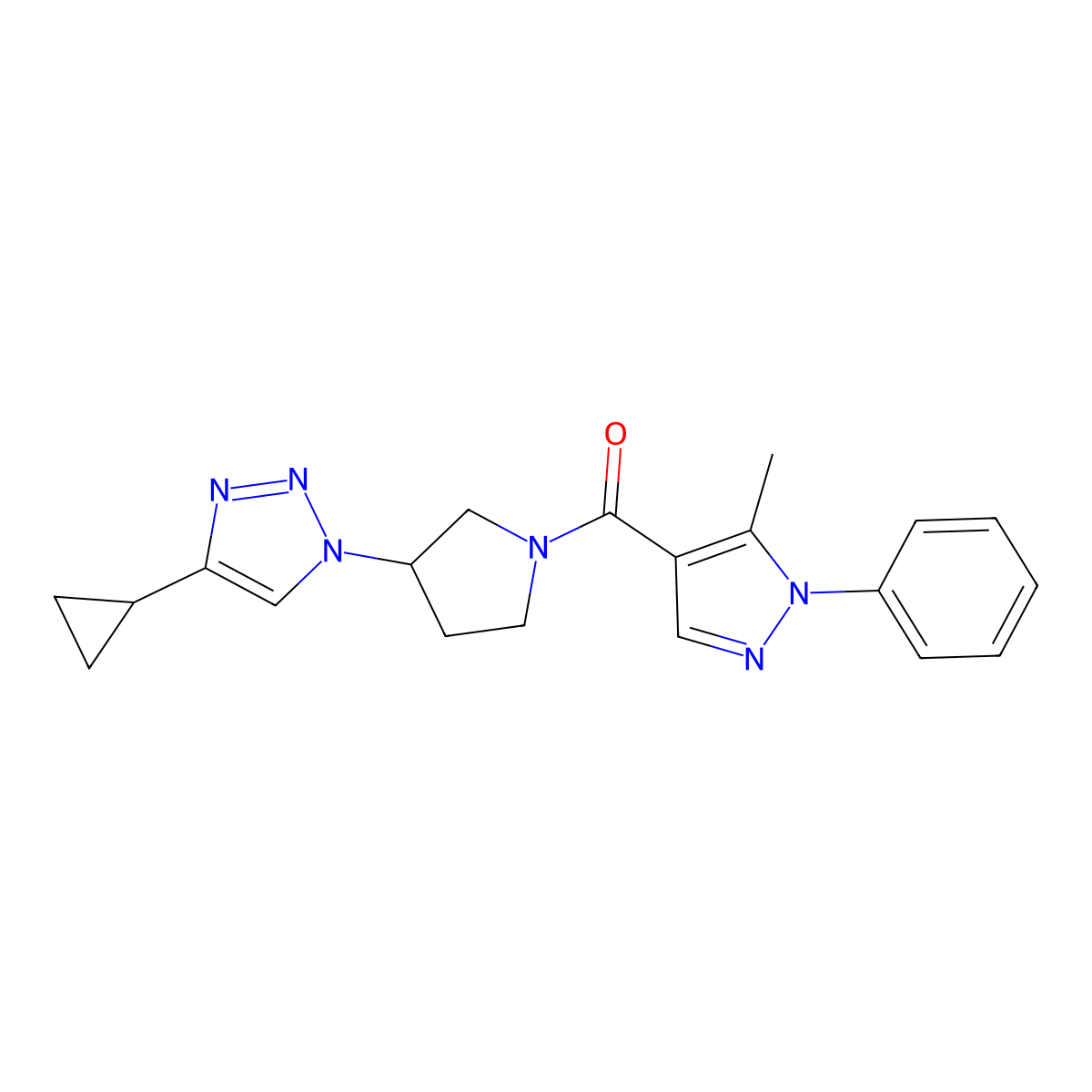(3-(4-cyclopropyl-1H-1,2,3-triazol-1-yl)pyrrolidin-1-yl)(5-methyl-1-phenyl-1H-pyrazol-4-yl)methanone molecular structure, CAS 2034302-94-6