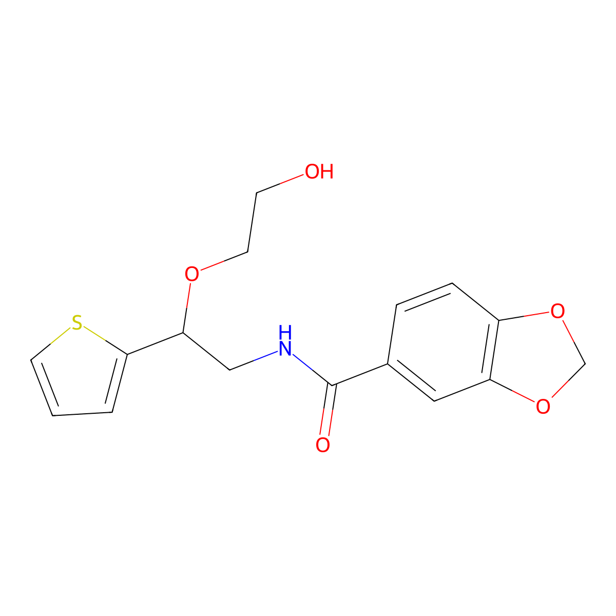 N-(2-(2-hydroxyethoxy)-2-(thiophen-2-yl)ethyl)benzo[d][1,3]dioxole-5-carboxamide molecular structure, CAS 2034302-96-8