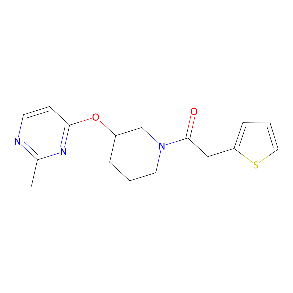 1-{3-[(2-Methylpyrimidin-4-yl)oxy]piperidin-1-yl}-2-(thiophen-2-yl)ethan-1-one molecular structure, CAS 2034302-98-0