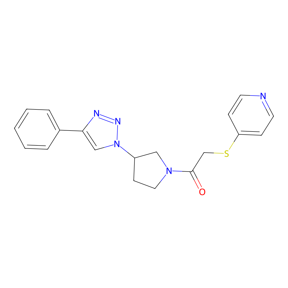 1-(3-(4-phenyl-1H-1,2,3-triazol-1-yl)pyrrolidin-1-yl)-2-(pyridin-4-ylthio)ethanone molecular structure, CAS 2034302-99-1