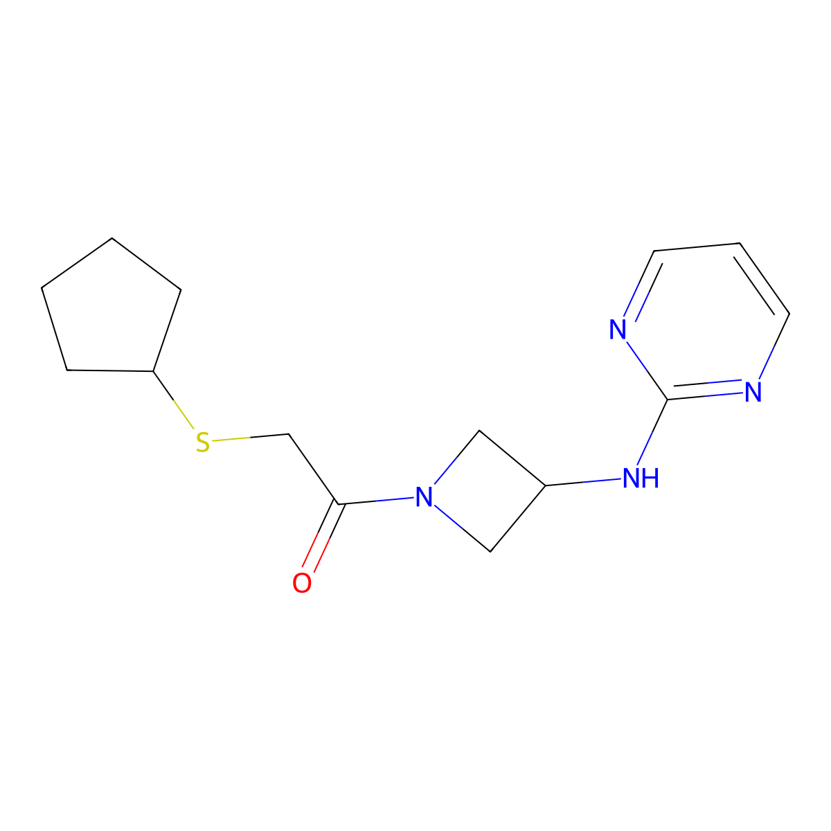 2-(Cyclopentylthio)-1-(3-(pyrimidin-2-ylamino)azetidin-1-yl)ethanone molecular structure, CAS 2034303-04-1