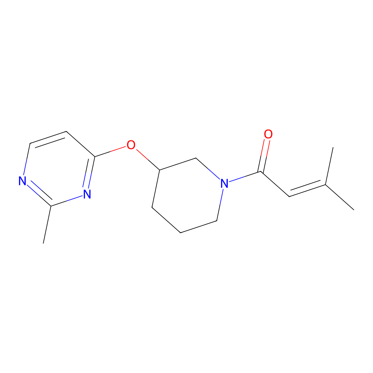 3-Methyl-1-(3-((2-methylpyrimidin-4-yl)oxy)piperidin-1-yl)but-2-en-1-one molecular structure, CAS 2034303-05-2