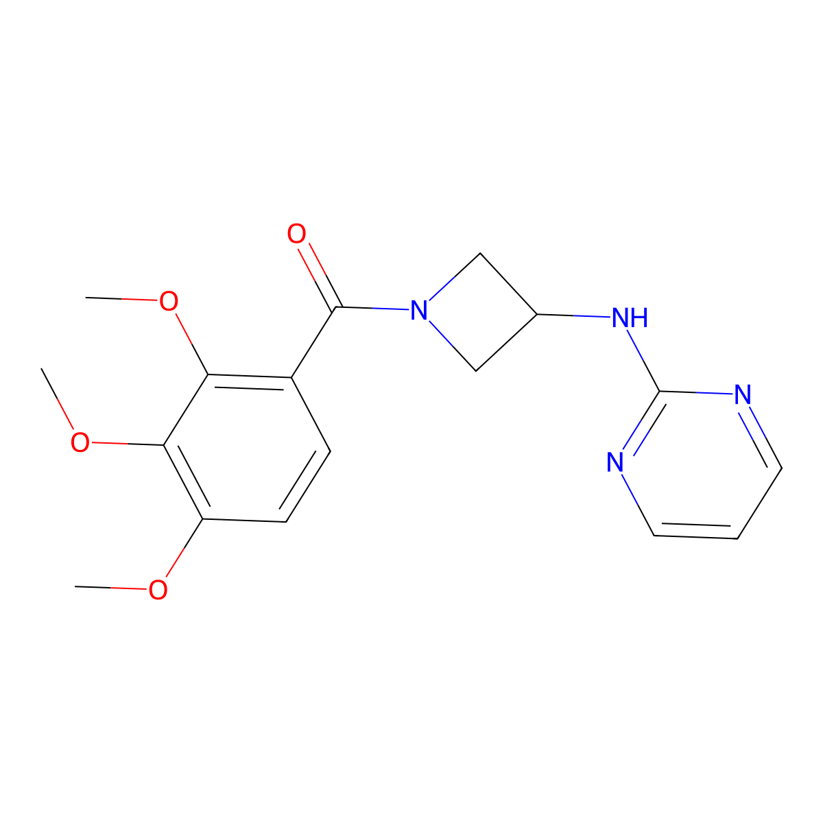 (3-(Pyrimidin-2-ylamino)azetidin-1-yl)(2,3,4-trimethoxyphenyl)methanone molecular structure, CAS 2034303-10-9