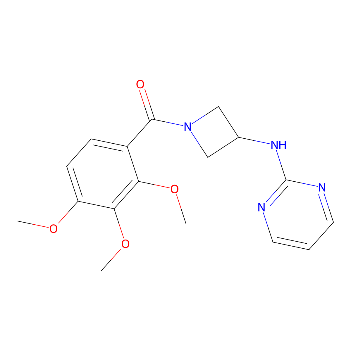 (3-(Pyrimidin-2-ylamino)azetidin-1-yl)(2,3,4-trimethoxyphenyl)methanone molecular structure, CAS 2034303-10-9