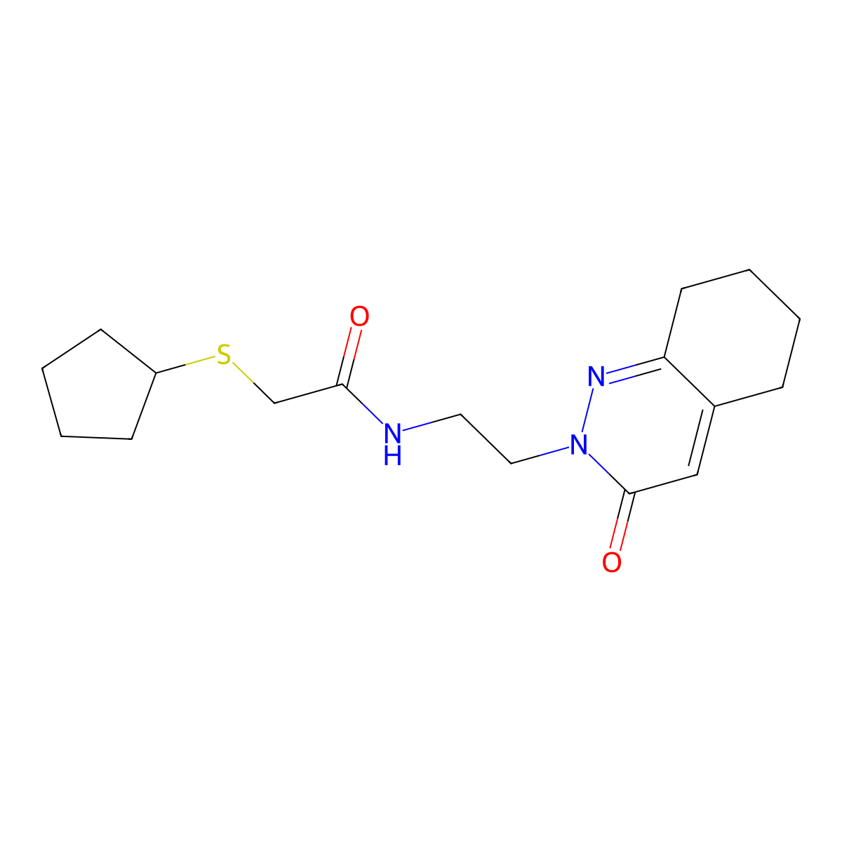 2-(cyclopentylsulfanyl)-N-[2-(3-oxo-2,3,5,6,7,8-hexahydrocinnolin-2-yl)ethyl]acetamide molecular structure, CAS 2034303-11-0