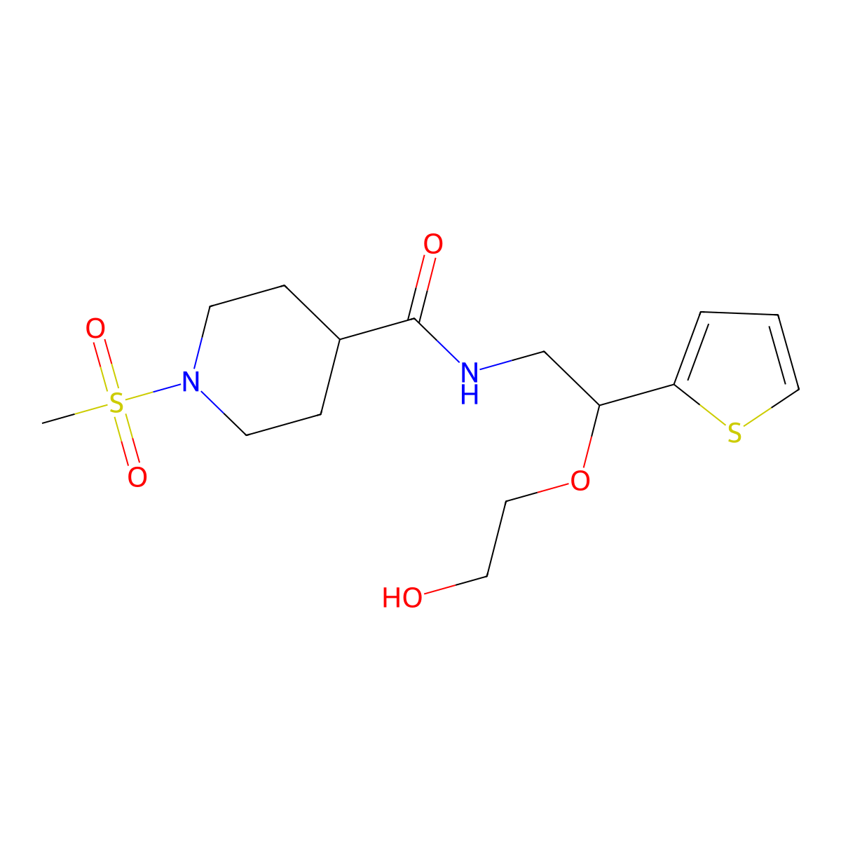 N-(2-(2-hydroxyethoxy)-2-(thiophen-2-yl)ethyl)-1-(methylsulfonyl)piperidine-4-carboxamide molecular structure, CAS 2034303-13-2