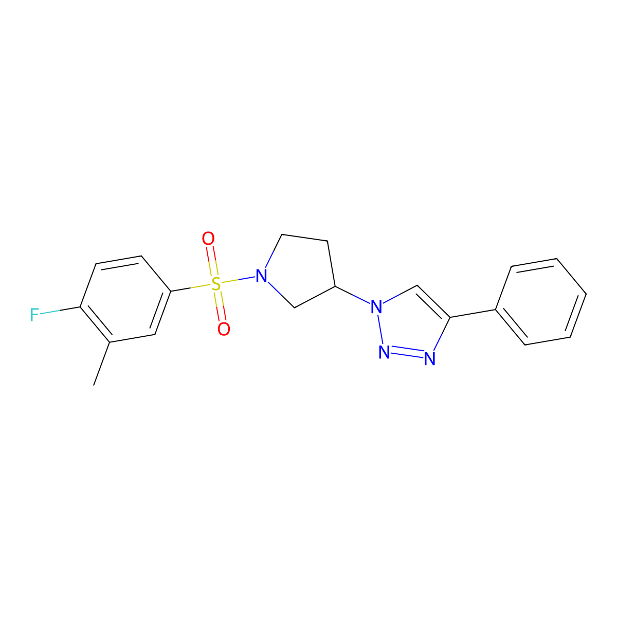 1-(1-((4-fluoro-3-methylphenyl)sulfonyl)pyrrolidin-3-yl)-4-phenyl-1H-1,2,3-triazole molecular structure, CAS 2034303-19-8