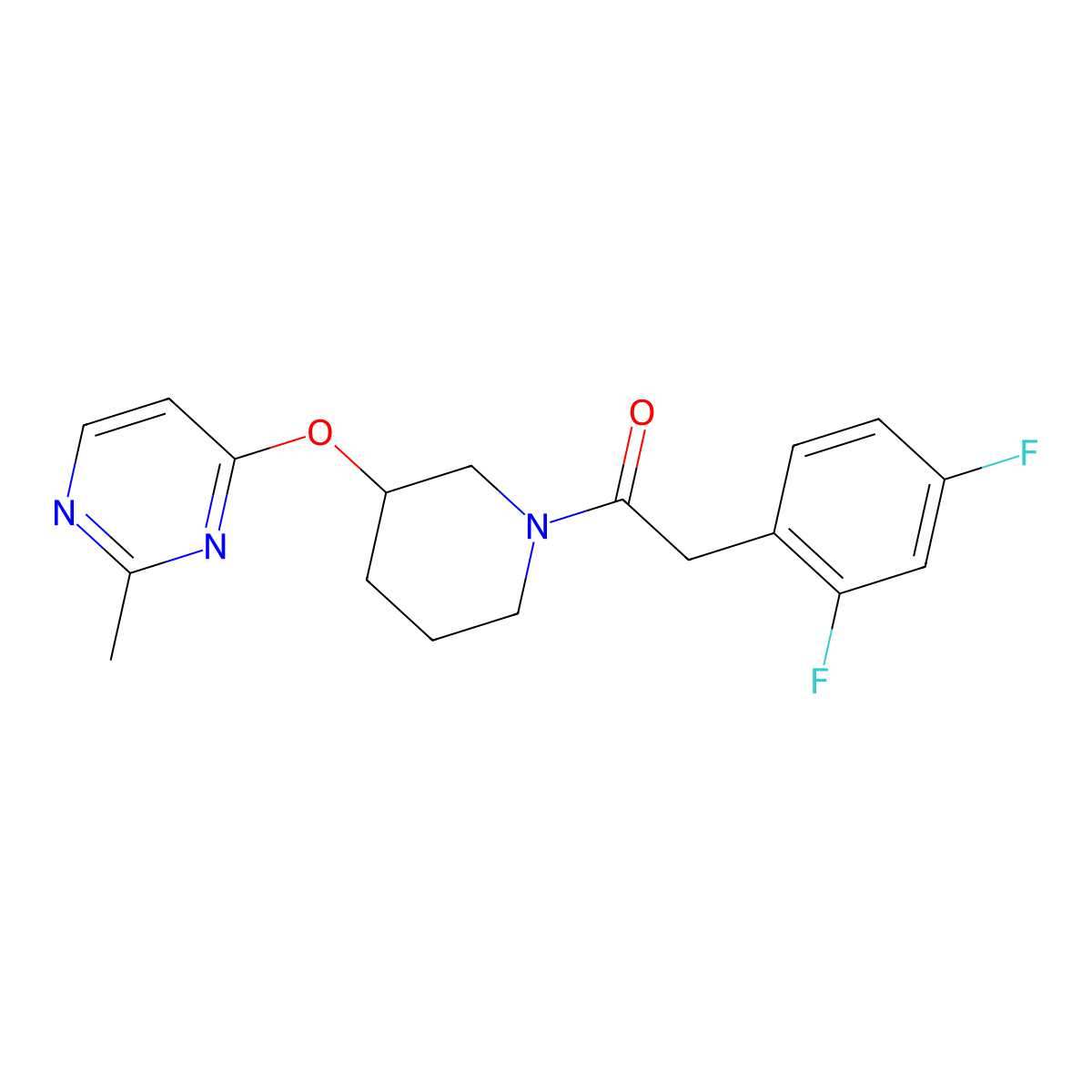 2-(2,4-Difluorophenyl)-1-(3-((2-methylpyrimidin-4-yl)oxy)piperidin-1-yl)ethanone molecular structure, CAS 2034303-24-5