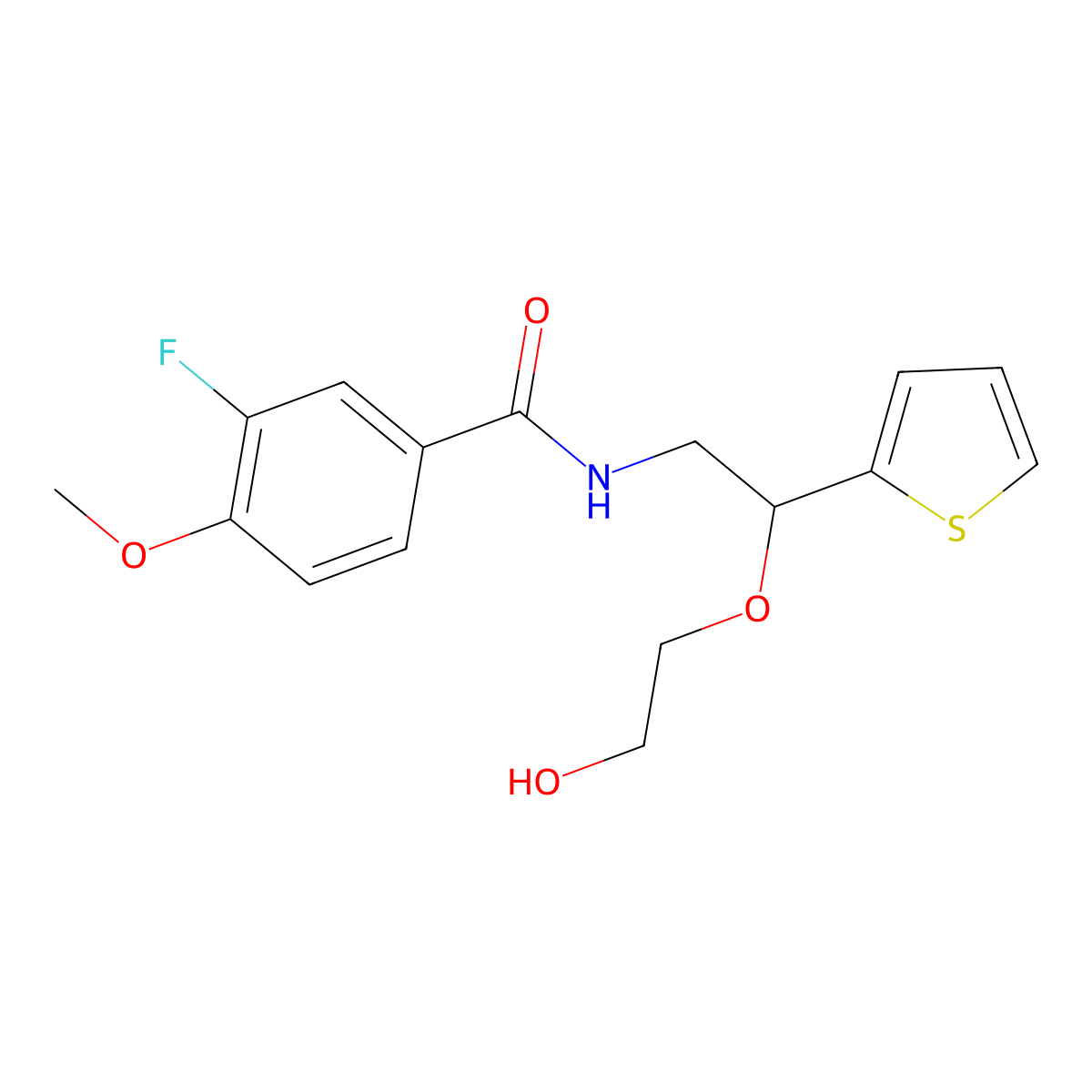 3-fluoro-N-[2-(2-hydroxyethoxy)-2-(thiophen-2-yl)ethyl]-4-methoxybenzamide molecular structure, CAS 2034303-26-7