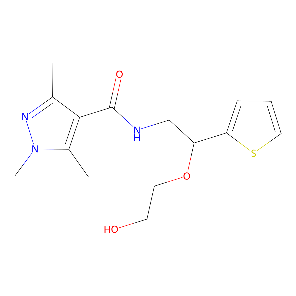 N-[2-(2-hydroxyethoxy)-2-(thiophen-2-yl)ethyl]-1,3,5-trimethyl-1H-pyrazole-4-carboxamide molecular structure, CAS 2034303-33-6