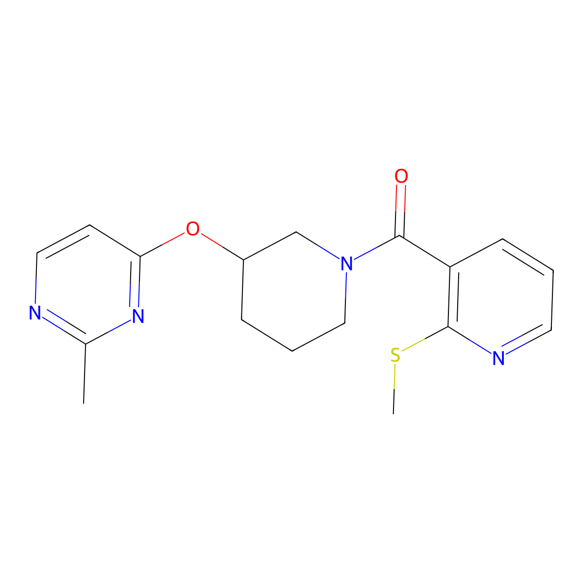 (3-((2-Methylpyrimidin-4-yl)oxy)piperidin-1-yl)(2-(methylthio)pyridin-3-yl)methanone molecular structure, CAS 2034303-34-7