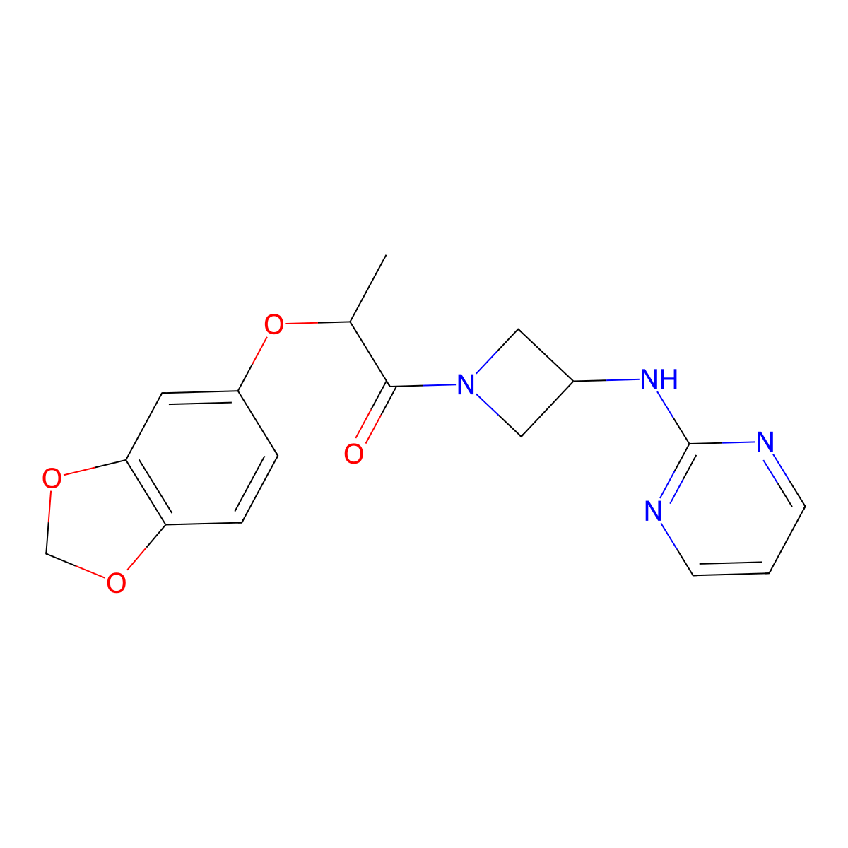 2-(Benzo[d][1,3]dioxol-5-yloxy)-1-(3-(pyrimidin-2-ylamino)azetidin-1-yl)propan-1-one molecular structure, CAS 2034303-35-8