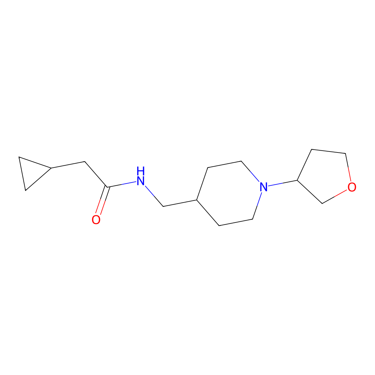 2-cyclopropyl-N-((1-(tetrahydrofuran-3-yl)piperidin-4-yl)methyl)acetamide molecular structure, CAS 2034303-38-1