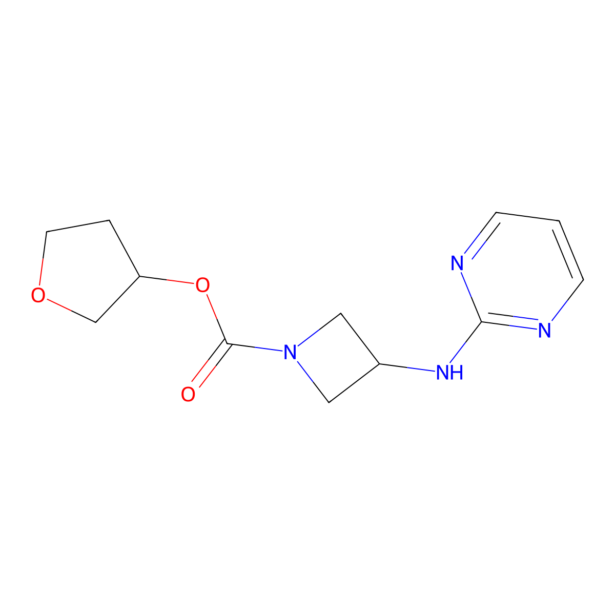 Tetrahydrofuran-3-yl 3-(pyrimidin-2-ylamino)azetidine-1-carboxylate molecular structure, CAS 2034303-39-2