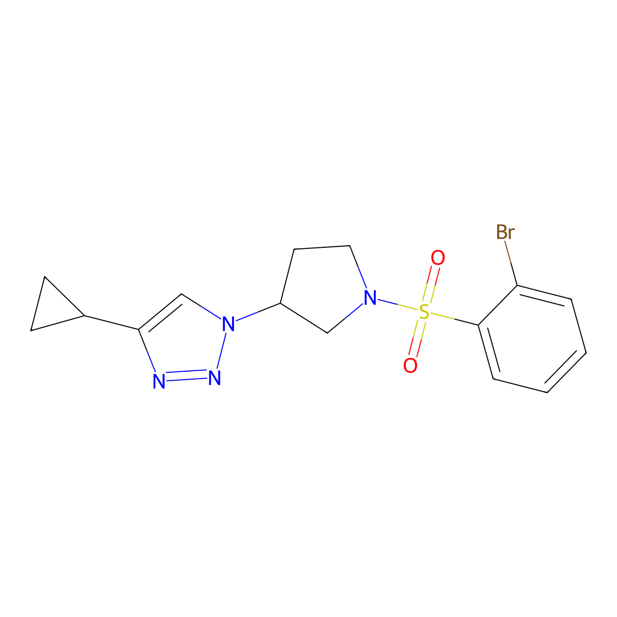 1-(1-((2-bromophenyl)sulfonyl)pyrrolidin-3-yl)-4-cyclopropyl-1H-1,2,3-triazole molecular structure, CAS 2034303-41-6