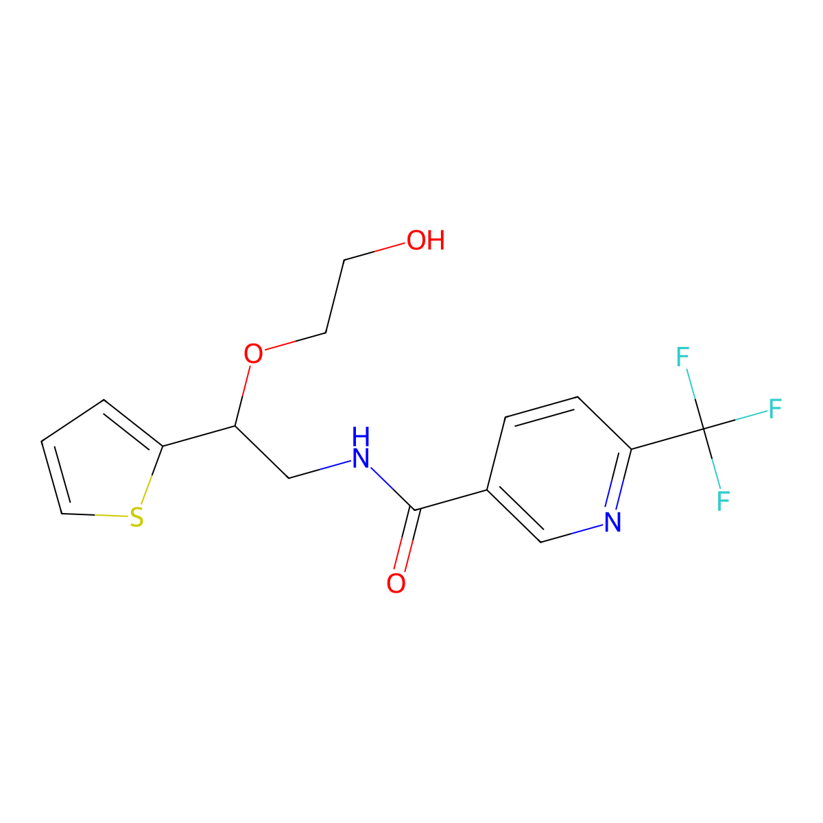 N-(2-(2-hydroxyethoxy)-2-(thiophen-2-yl)ethyl)-6-(trifluoromethyl)nicotinamide molecular structure, CAS 2034303-43-8