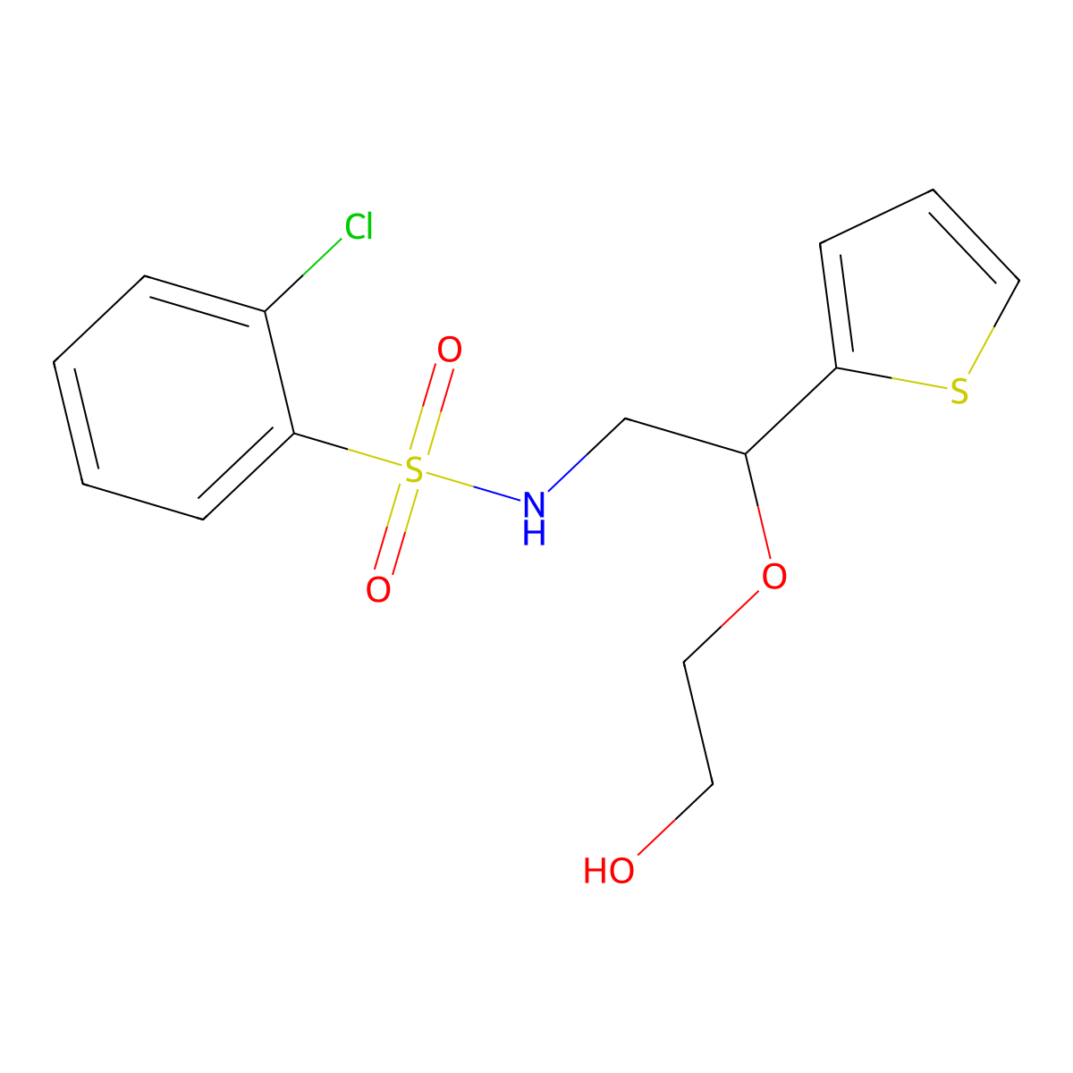 2-chloro-N-(2-(2-hydroxyethoxy)-2-(thiophen-2-yl)ethyl)benzenesulfonamide molecular structure, CAS 2034303-48-3