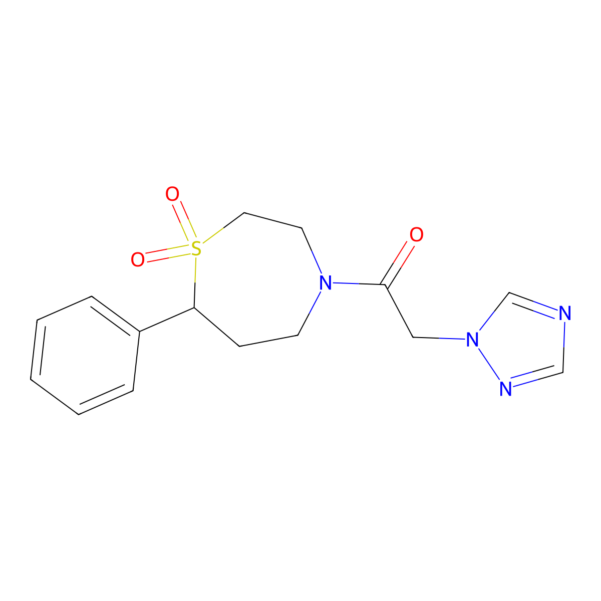 1-(1,1-dioxido-7-phenyl-1,4-thiazepan-4-yl)-2-(1H-1,2,4-triazol-1-yl)ethanone molecular structure, CAS 2034303-54-1