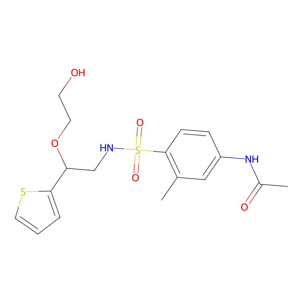 N-(4-(N-(2-(2-hydroxyethoxy)-2-(thiophen-2-yl)ethyl)sulfamoyl)-3-methylphenyl)acetamide molecular structure, CAS 2034303-56-3