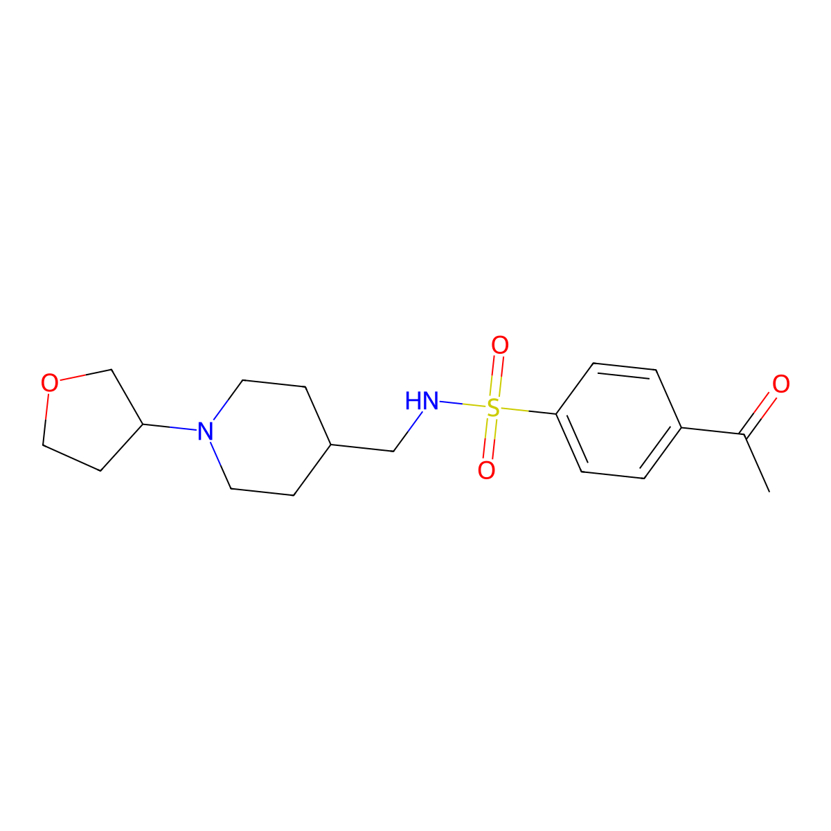 4-acetyl-N-((1-(tetrahydrofuran-3-yl)piperidin-4-yl)methyl)benzenesulfonamide molecular structure, CAS 2034303-63-2