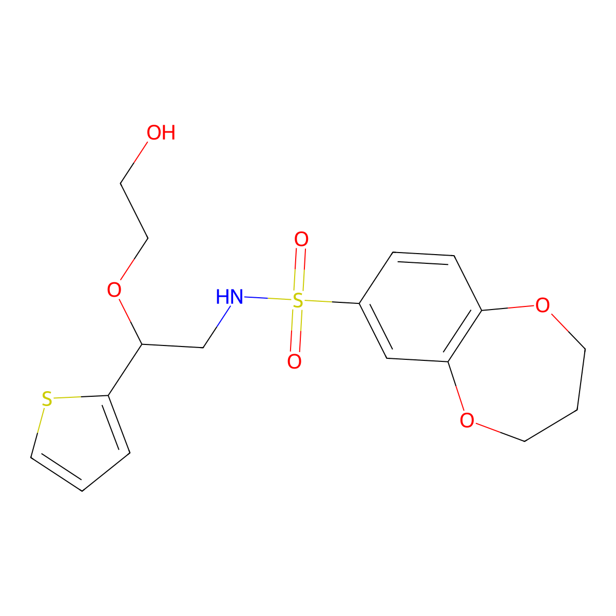 N-(2-(2-hydroxyethoxy)-2-(thiophen-2-yl)ethyl)-3,4-dihydro-2H-benzo[b][1,4]dioxepine-7-sulfonamide molecular structure, CAS 2034303-64-3
