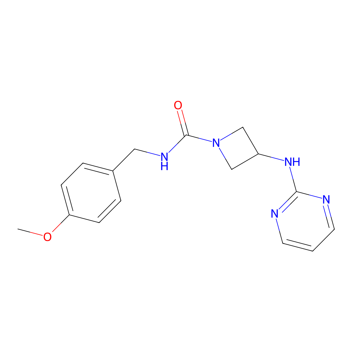 N-(4-methoxybenzyl)-3-(pyrimidin-2-ylamino)azetidine-1-carboxamide molecular structure, CAS 2034303-65-4
