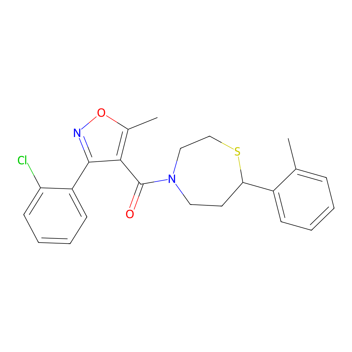(3-(2-Chlorophenyl)-5-methylisoxazol-4-yl)(7-(o-tolyl)-1,4-thiazepan-4-yl)methanone molecular structure, CAS 2034303-66-5