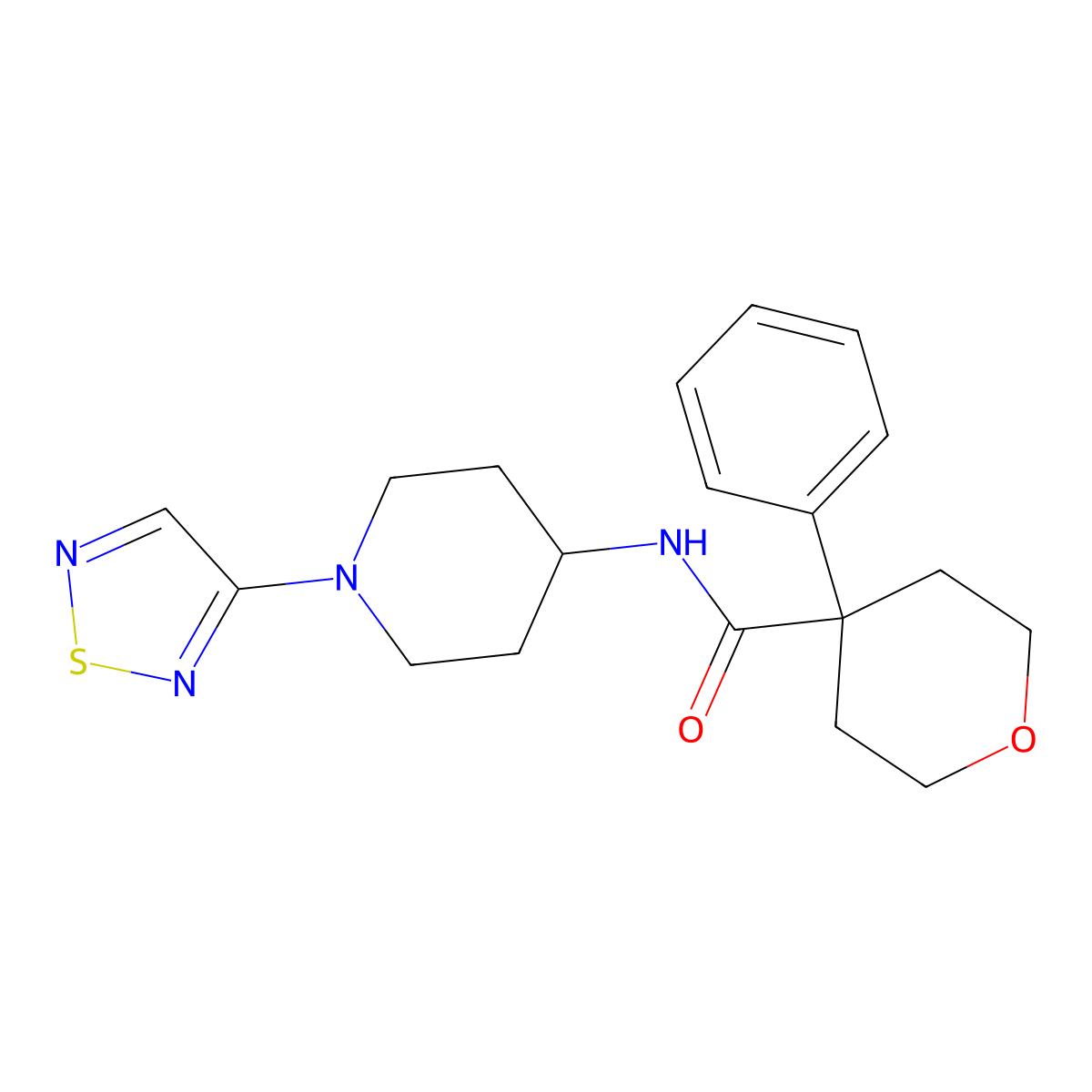 4-phenyl-N-[1-(1,2,5-thiadiazol-3-yl)piperidin-4-yl]oxane-4-carboxamide molecular structure, CAS 2034303-70-1