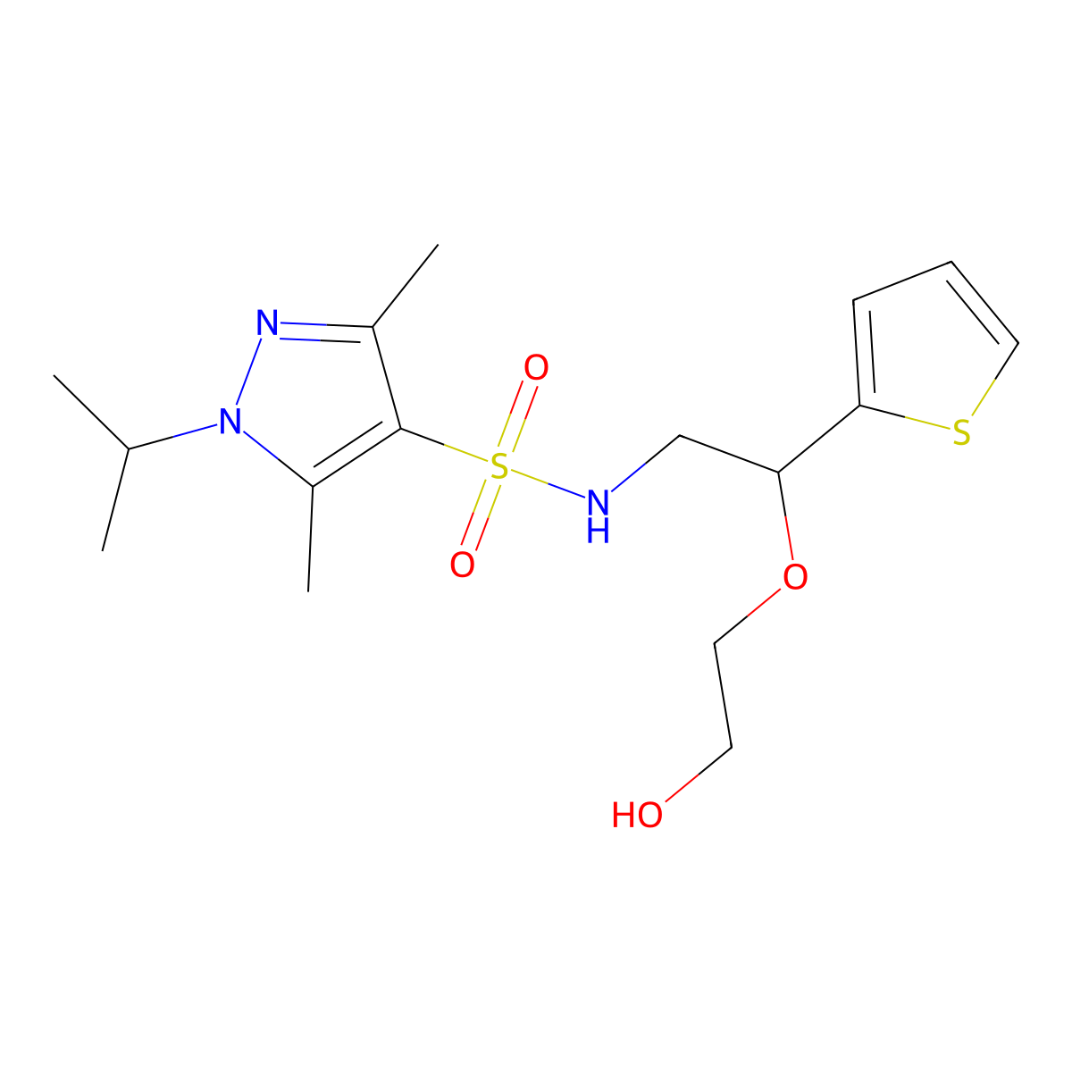 N-(2-(2-hydroxyethoxy)-2-(thiophen-2-yl)ethyl)-1-isopropyl-3,5-dimethyl-1H-pyrazole-4-sulfonamide molecular structure, CAS 2034303-71-2