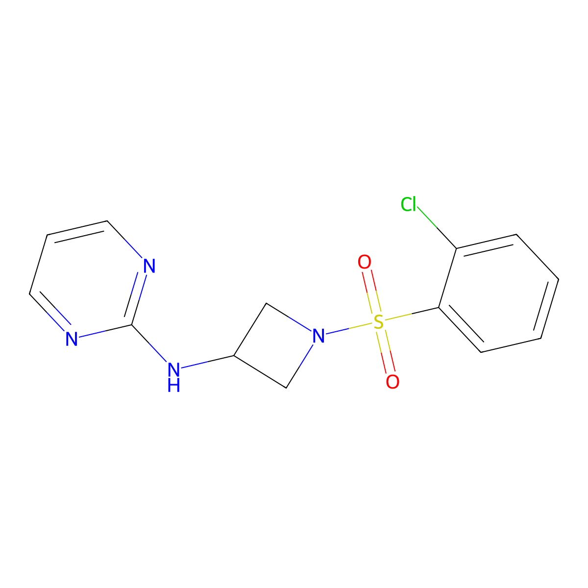 N-(1-((2-chlorophenyl)sulfonyl)azetidin-3-yl)pyrimidin-2-amine molecular structure, CAS 2034303-72-3