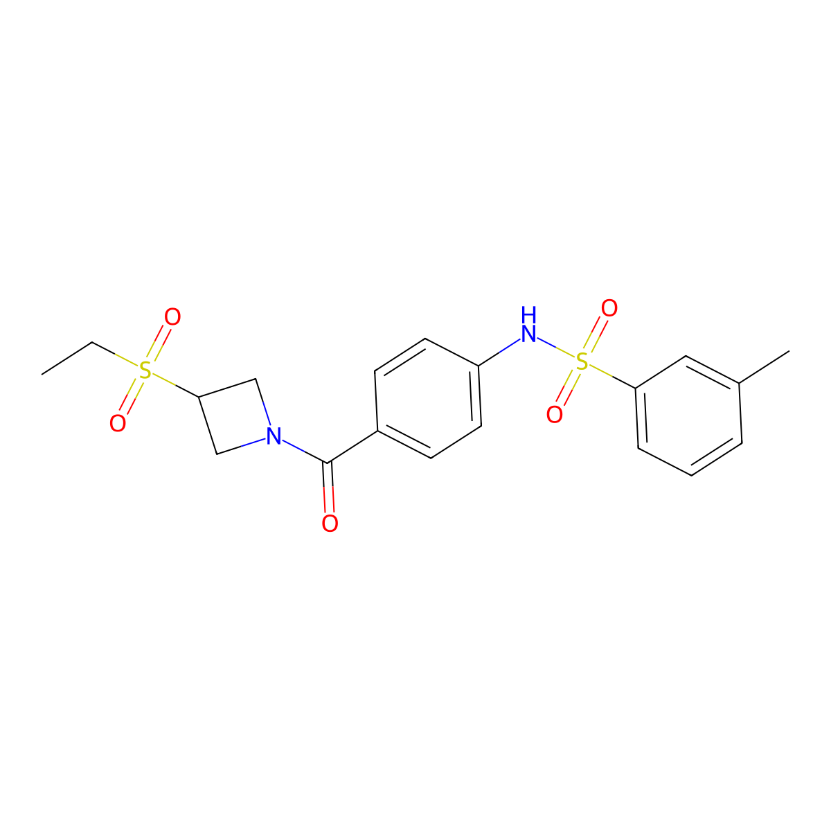 N-(4-(3-(ethylsulfonyl)azetidine-1-carbonyl)phenyl)-3-methylbenzenesulfonamide molecular structure, CAS 2034303-73-4