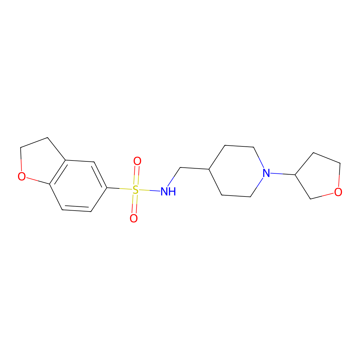 N-((1-(tetrahydrofuran-3-yl)piperidin-4-yl)methyl)-2,3-dihydrobenzofuran-5-sulfonamide molecular structure, CAS 2034303-74-5