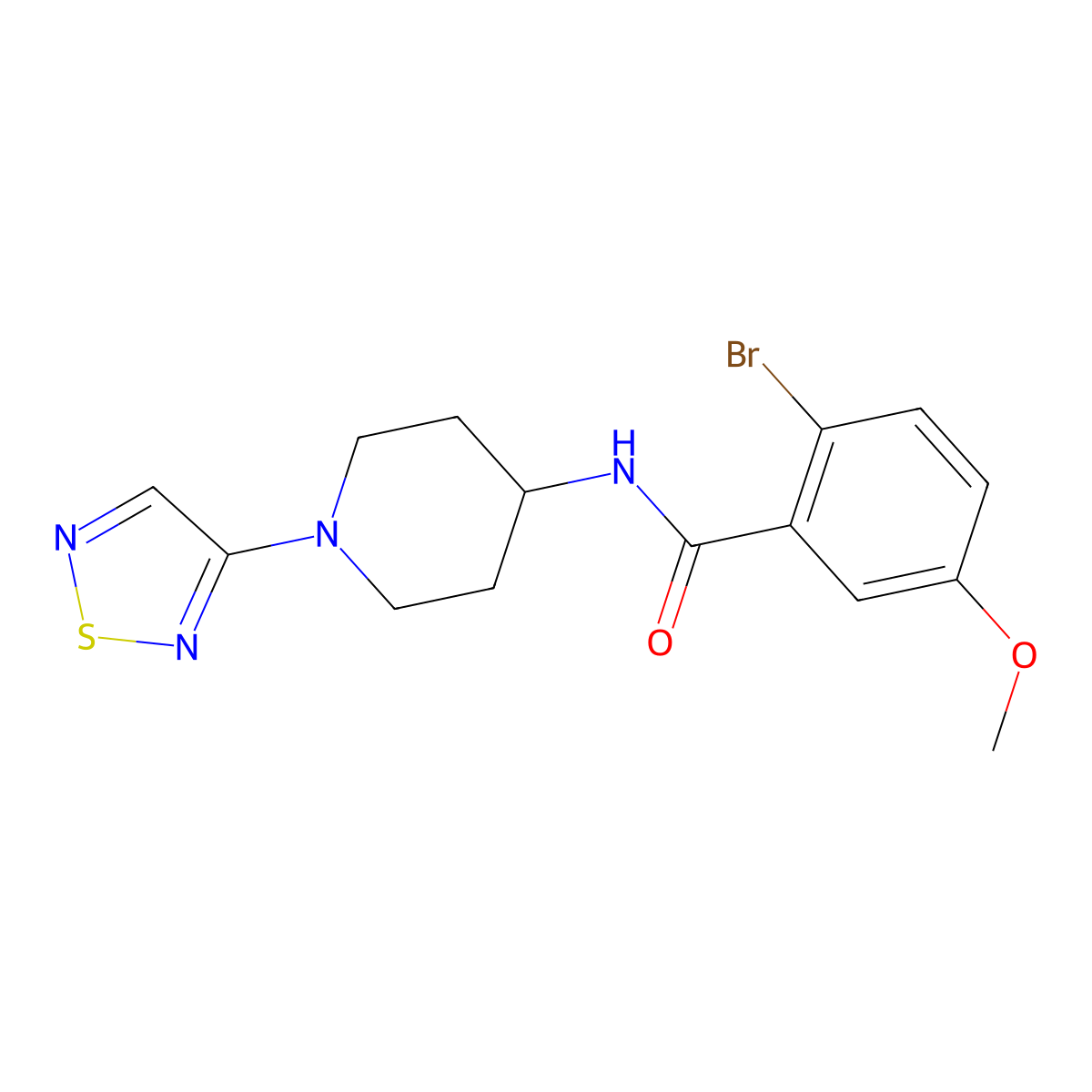 2-bromo-5-methoxy-N-[1-(1,2,5-thiadiazol-3-yl)piperidin-4-yl]benzamide molecular structure, CAS 2034303-78-9
