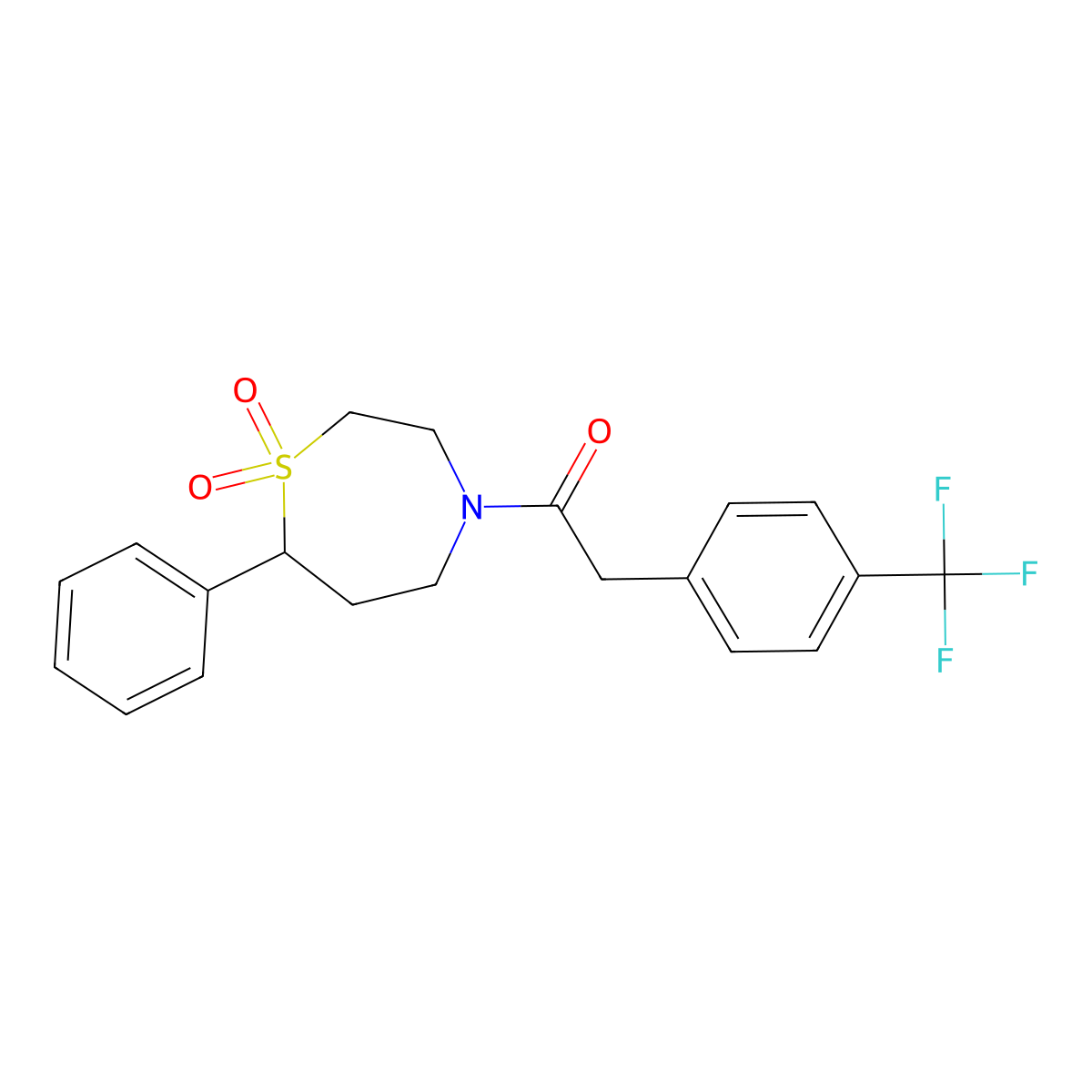 1-(1,1-Dioxido-7-phenyl-1,4-thiazepan-4-yl)-2-(4-(trifluoromethyl)phenyl)ethanone molecular structure, CAS 2034303-80-3
