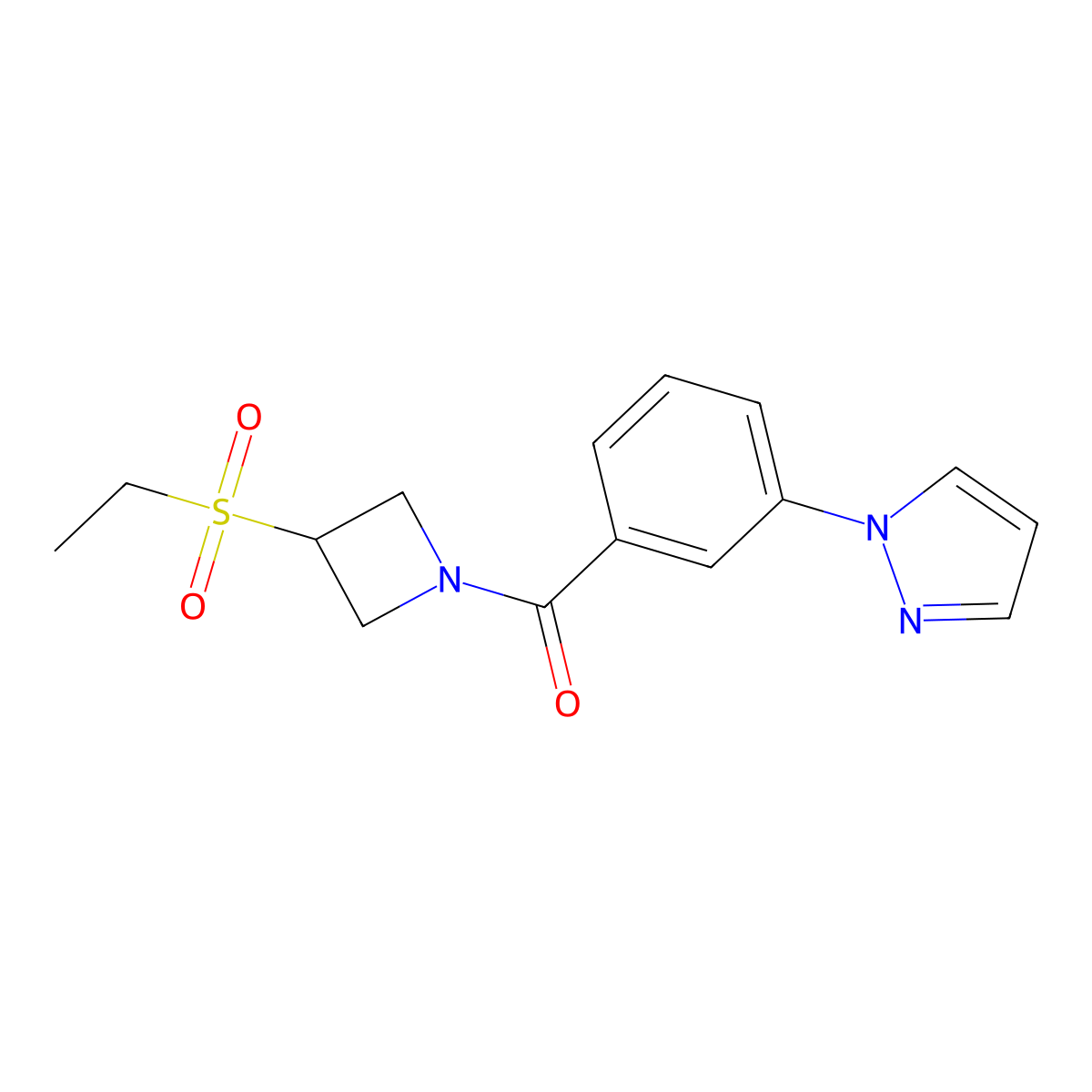 (3-(1H-pyrazol-1-yl)phenyl)(3-(ethylsulfonyl)azetidin-1-yl)methanone molecular structure, CAS 2034303-81-4