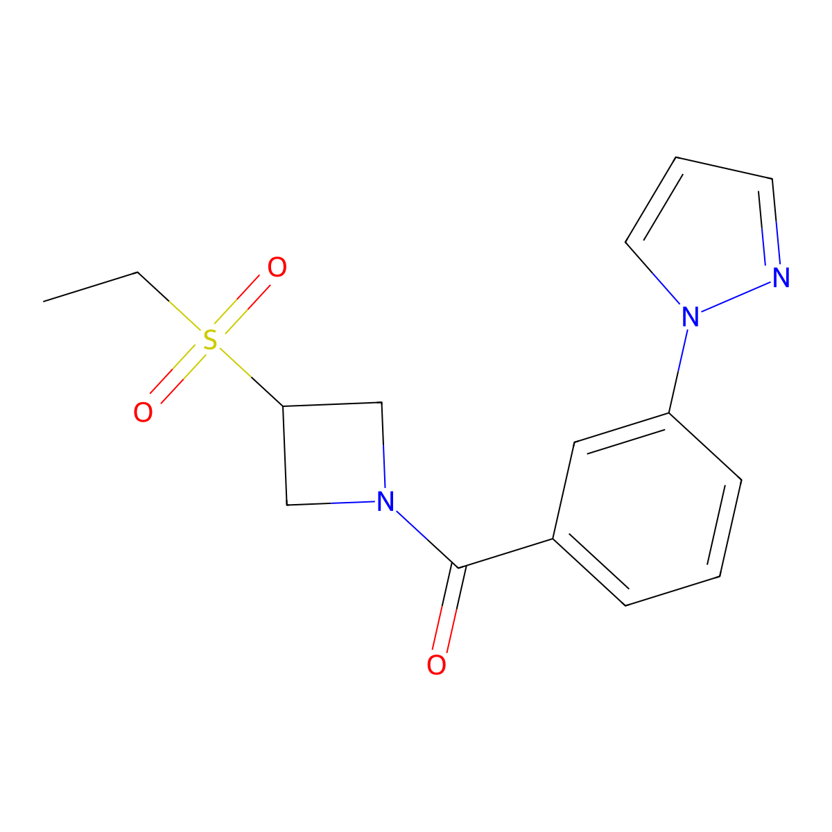 (3-(1H-pyrazol-1-yl)phenyl)(3-(ethylsulfonyl)azetidin-1-yl)methanone molecular structure, CAS 2034303-81-4