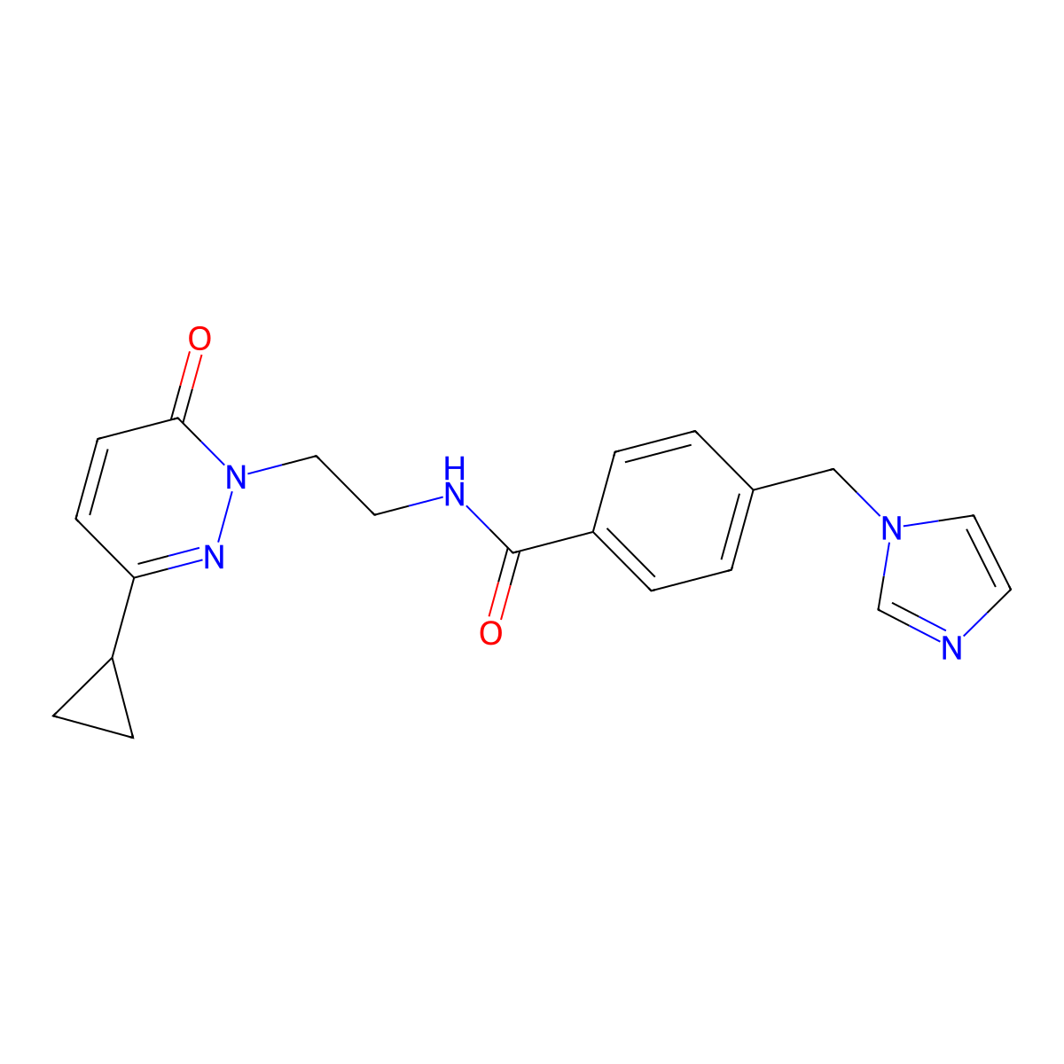 4-((1H-imidazol-1-yl)methyl)-N-(2-(3-cyclopropyl-6-oxopyridazin-1(6H)-yl)ethyl)benzamide molecular structure, CAS 2034303-83-6