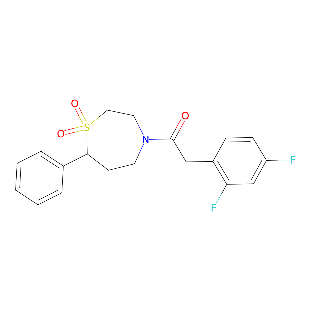 2-(2,4-Difluorophenyl)-1-(1,1-dioxido-7-phenyl-1,4-thiazepan-4-yl)ethanone molecular structure, CAS 2034303-85-8