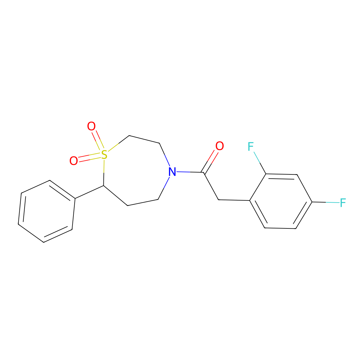 2-(2,4-Difluorophenyl)-1-(1,1-dioxido-7-phenyl-1,4-thiazepan-4-yl)ethanone molecular structure, CAS 2034303-85-8