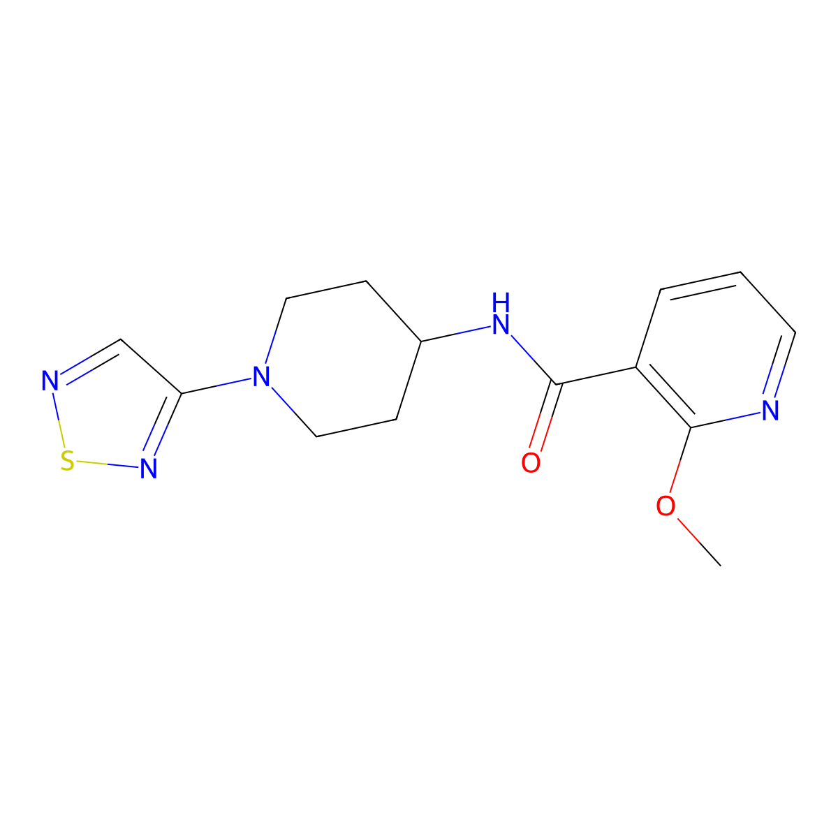 N-(1-(1,2,5-thiadiazol-3-yl)piperidin-4-yl)-2-methoxynicotinamide molecular structure, CAS 2034303-86-9