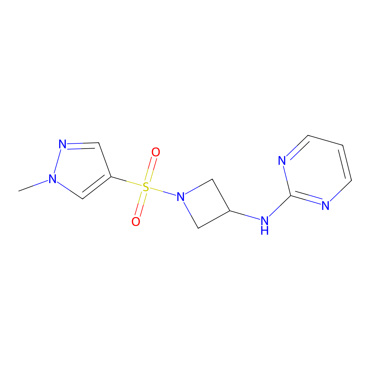 N-{1-[(1-methyl-1H-pyrazol-4-yl)sulfonyl]azetidin-3-yl}pyrimidin-2-amine molecular structure, CAS 2034303-88-1