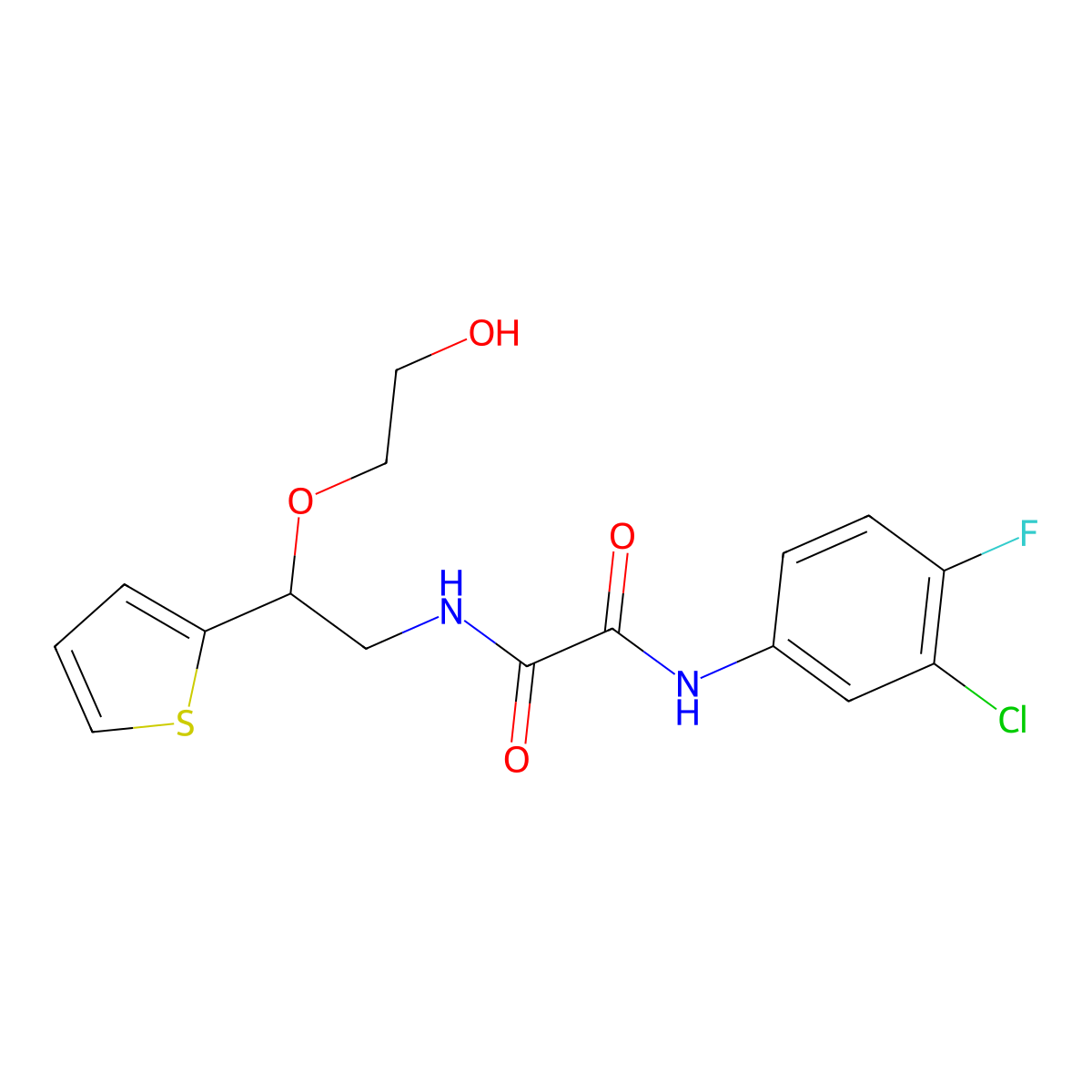 N1-(3-chloro-4-fluorophenyl)-N2-(2-(2-hydroxyethoxy)-2-(thiophen-2-yl)ethyl)oxalamide molecular structure, CAS 2034303-90-5